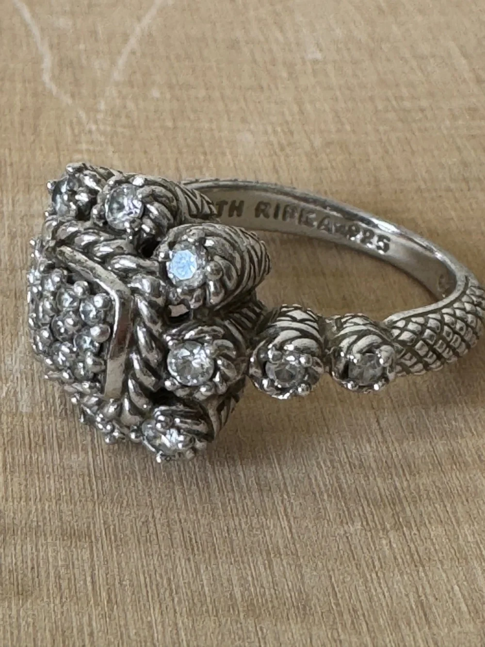 Judith Ripka 925 Sterling Silver CZ Square Cluster Cocktail Ring Size 8